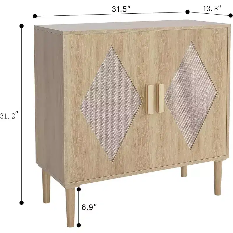 2PCS Dining Sideboard with Storage, Rattan Decorative Double Door Storage Cabinets, Sideboards and Decorative Cabins for Living Room, Dining Room