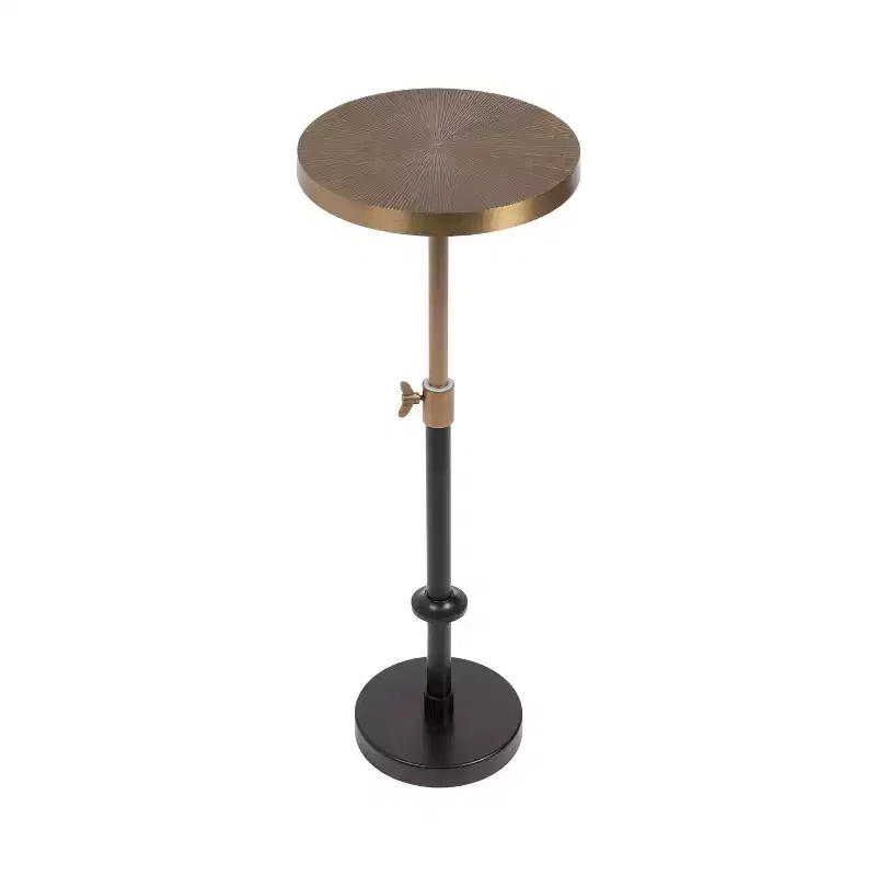 Adjustable Embossed Metal Accent Table and Plant Stand, 10x10x30, Gold and Black