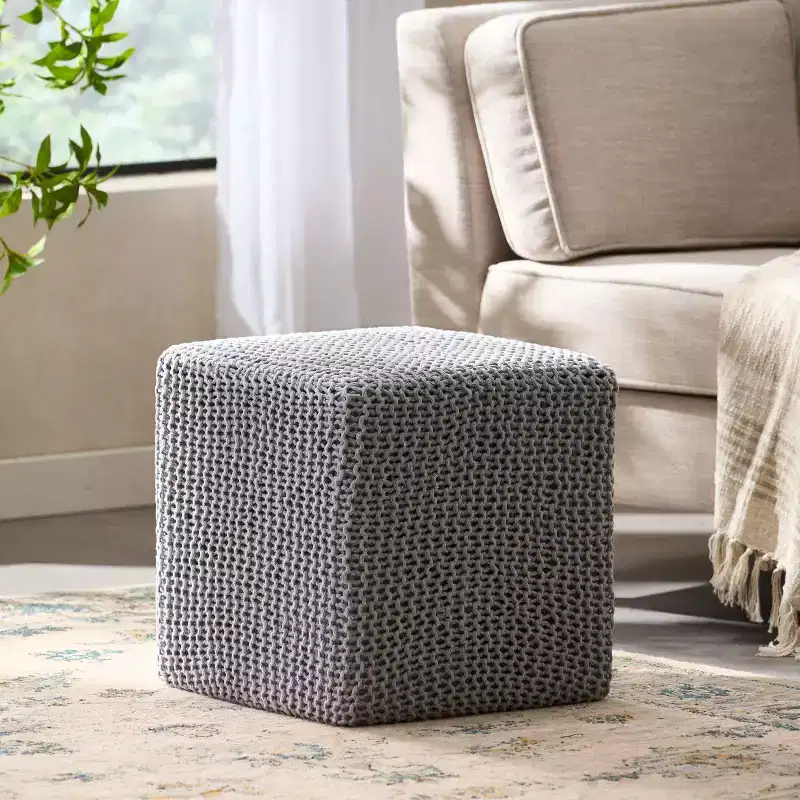 Knitted Footstool, Square Upholstered Footstool, Small furniture, Suitable For Living Room and Bedroom, No Assembly Required.
