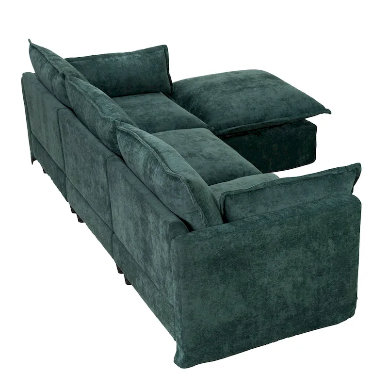 93.31 Faux Linen Modular Sectional Sofa with Ottoman, Wood Frame