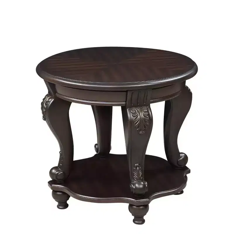 Hostack 22'' Two Tone Round End Table, Solid Wood Sofa Side Table with Shelf for Living Room, Espresso