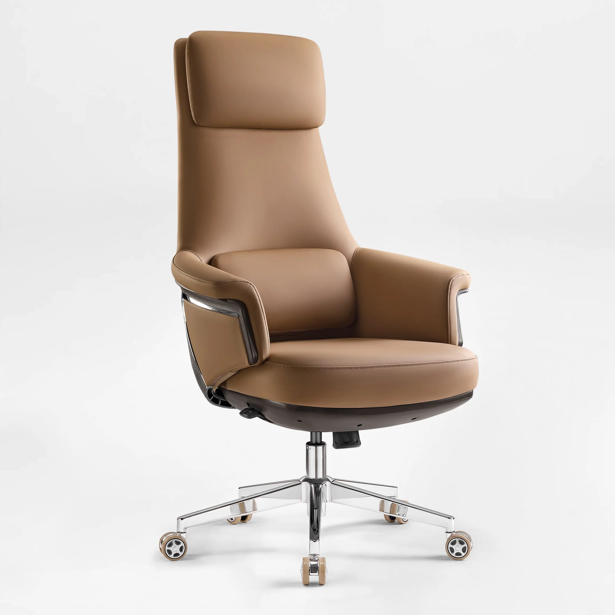 Genuine Leather Executive Office Chair - Leather & Metal Luxury