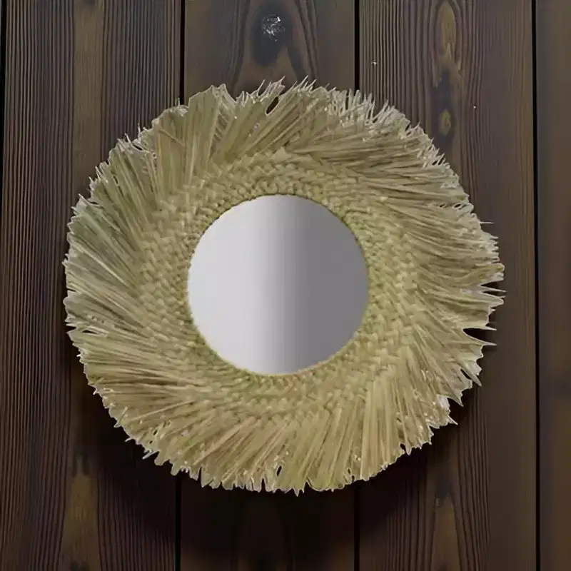 Slickblue Round Seagrass Wall Mirror 36 Natural Woven Frame 15 Central Mirror for Coastal Decor