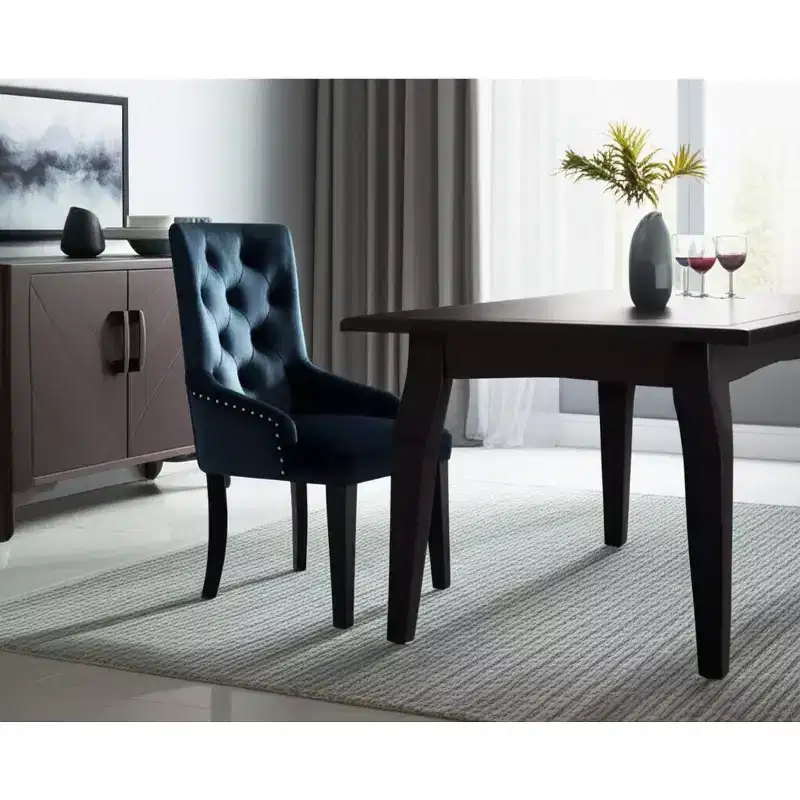Tufted Dark Blue and Black Upholstered Velvet Dining Parsons Chair