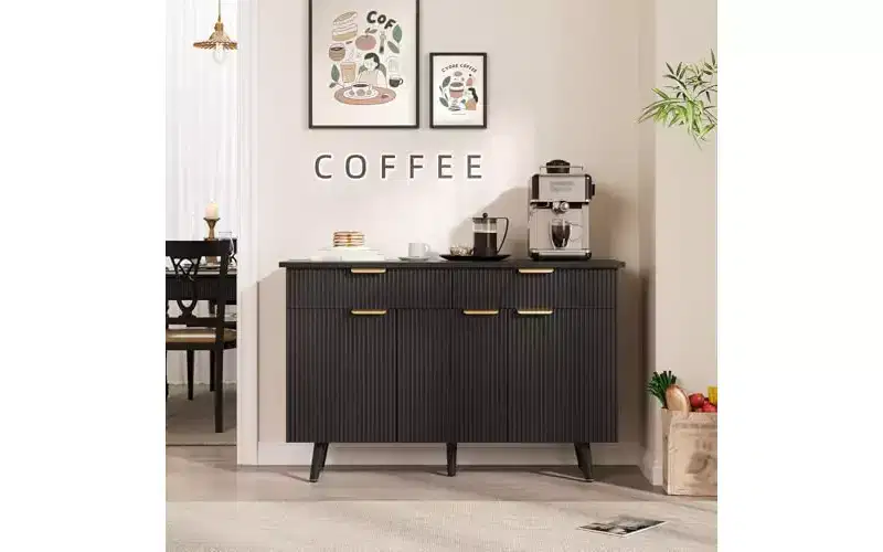Metal Sideboard Buffet Cabinet with 3 Fluted Doors and 2 Drawers, 30.7