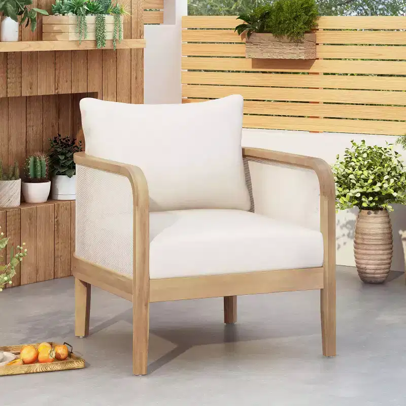 Okak Boho Outdoor Accent Chairs Upholstered Club Chairs,Set of 1/2,Patio Acacia Conversation seat for Porch,Garden&Backyard,400lbs Max