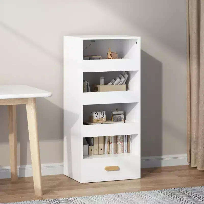 Whisen 4-Tier Freestanding Bookshelf with 3 Sliding Drawers and 1 Bottom Drawer - White