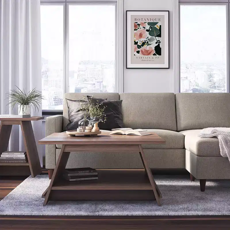 A-Frame Coffee Table with Magazine Perch, Walnut