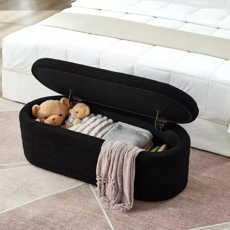 Modern 43 in.W Oval Storage Ottoman End of Bed Stool Bench Upholstered with Safety Hinge-