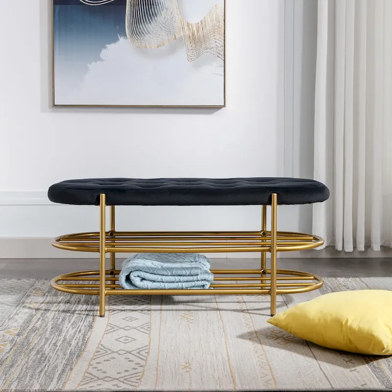 SEYNAR 40 Velvet Upholstered Living Room Bench with Double shoe rack