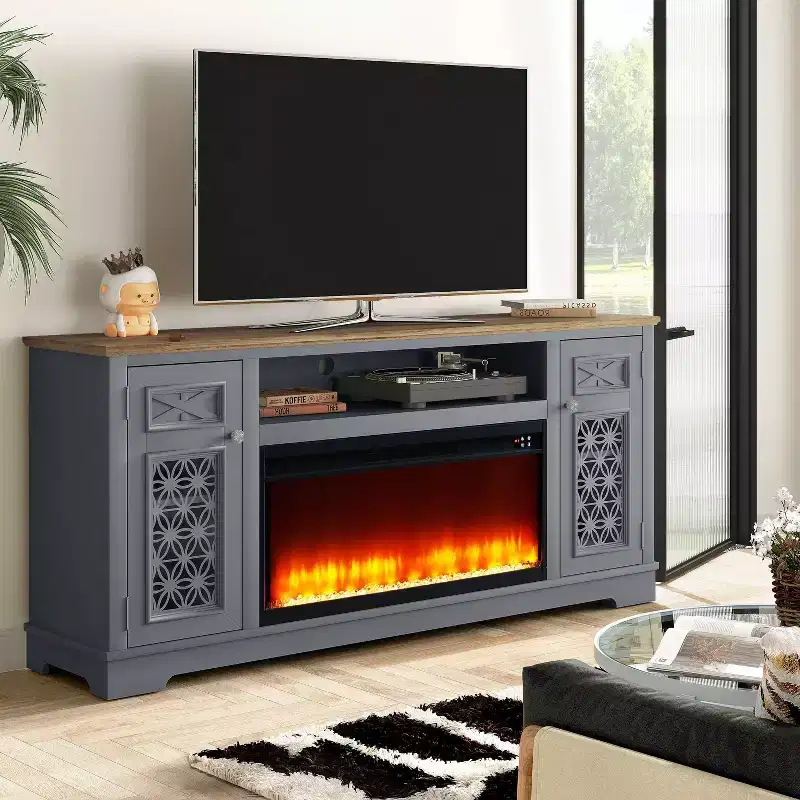Festivo Farmhouse 70 TV Stand for TVs up to 80 with Fireplace Gray