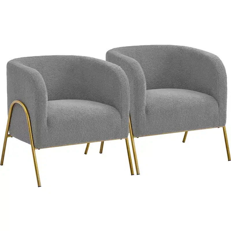 Set of 2 Barrel Shaped Armchair with Gold tone Metal Legs for Living Room Bedroom