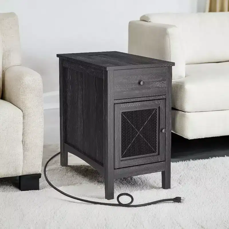 Side Table With Charging Station End Table Side Table Livingroom End Table Narrow End Table With Drawers Living Room Storage Nightstand