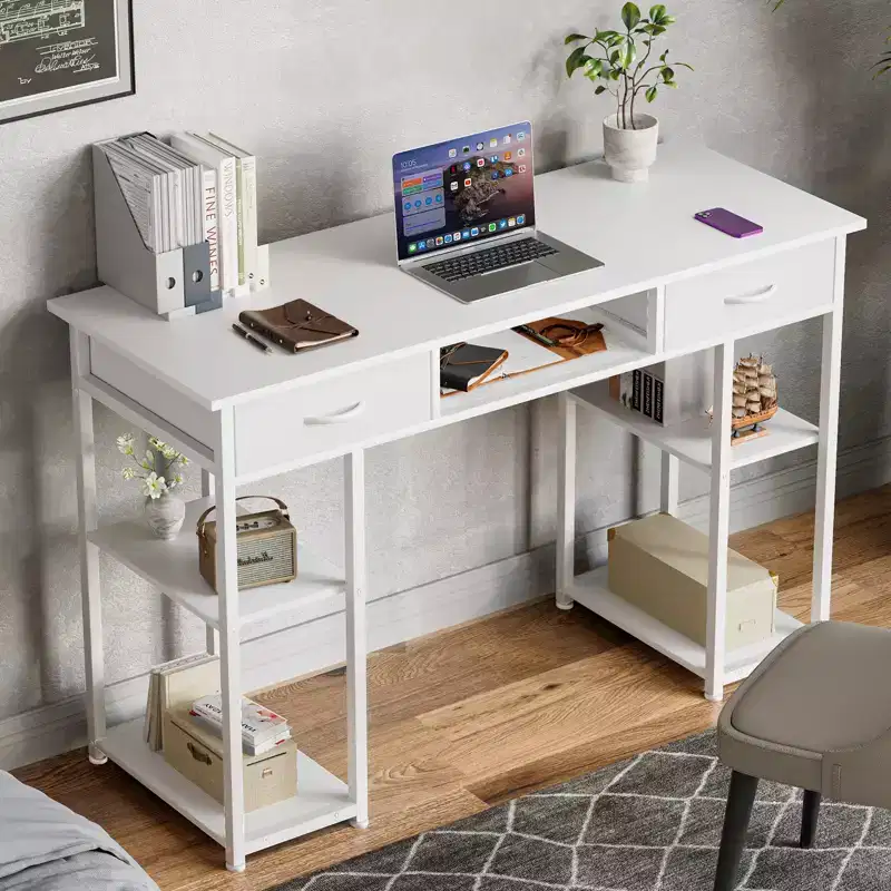Computer Desk with Storage, Small Home Office Writing Study PC Table with Fabric Side Bag & Headphone Hook, Metal Frame (47.24 x 15.75 x 30.59)