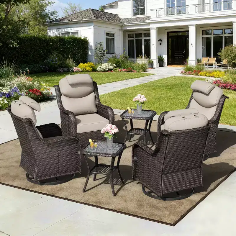 UPTIOT Outdoor Rocking Chair Set with Accent Tables for Patio Relaxation