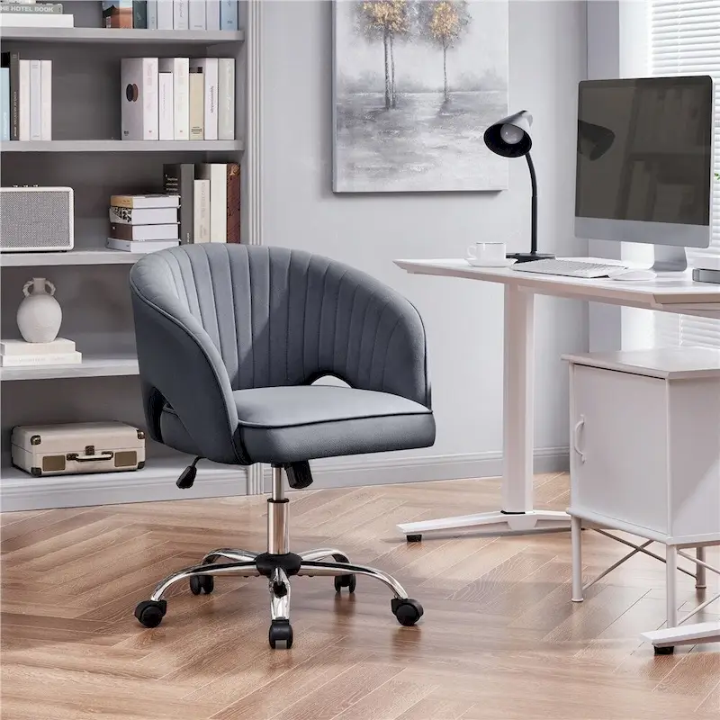 Yaheetech Velvet Office Chair with Tufted Barrel Back, Rolling Wheels, Adjustable Seat Height - N/A