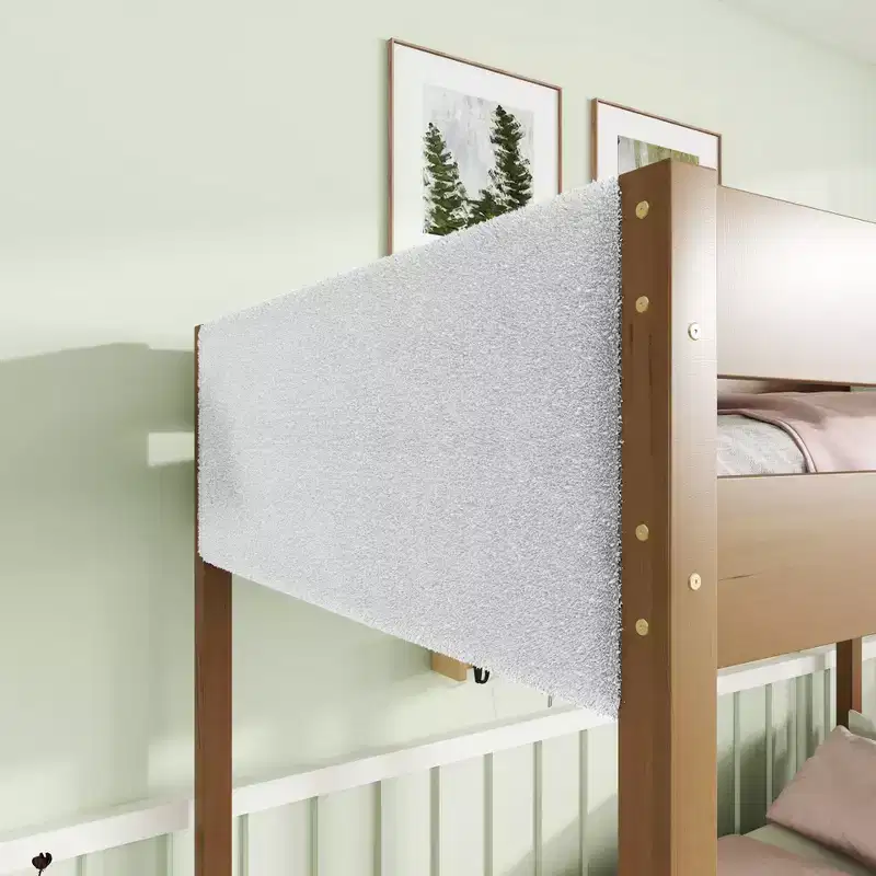 Modern Rubberwood Twin Over Twin Bunk Bed with Boucle Upholstered Headboard & Footboard