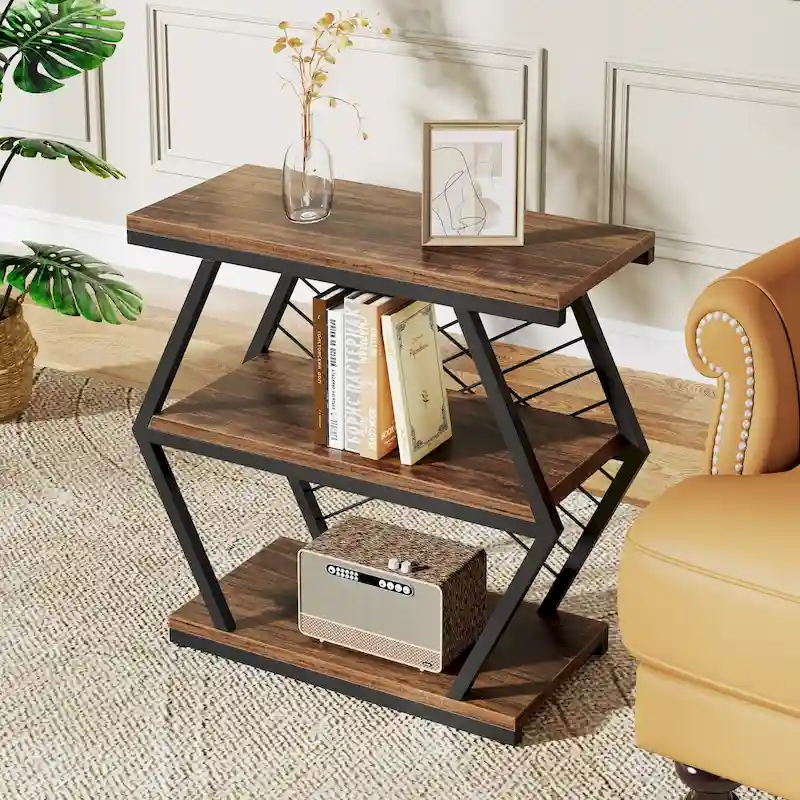 3-Tier Rectangular Side Table with Metal Frame
