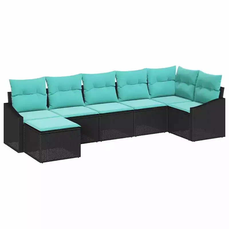 vidaXL Garden Sofa Set with Cushion 7 pcs Black and turquoise - without table