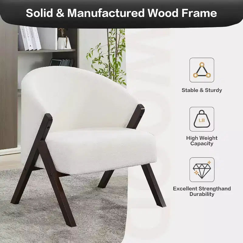 Mid-Century Accent Chair, Teddy Velvet, Linen, PU Leather with Wood Frame1pc