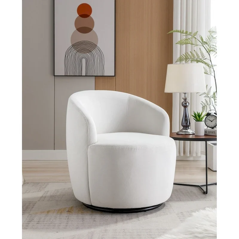 Velvet Fabric Swivel Barrel Chair with Black Powder Coating Metal Ring