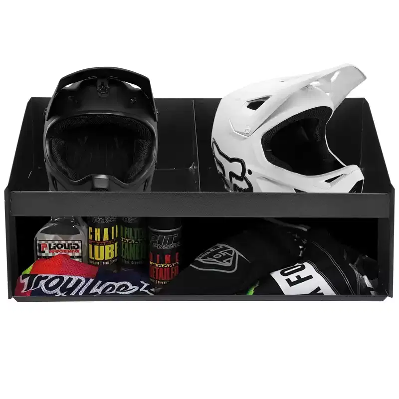 Dual Helmet Storage Cabinet, Wall-Mounted Aluminum Helmet Organizer with Gear Hooks