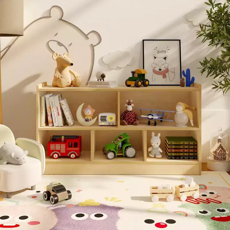 Wooden 5-Section 2-Tier Bookshelf, Open Shelving Kids Bookcase with Toy Storage Organizer for Playroom Nursery Classroom Kindergarten