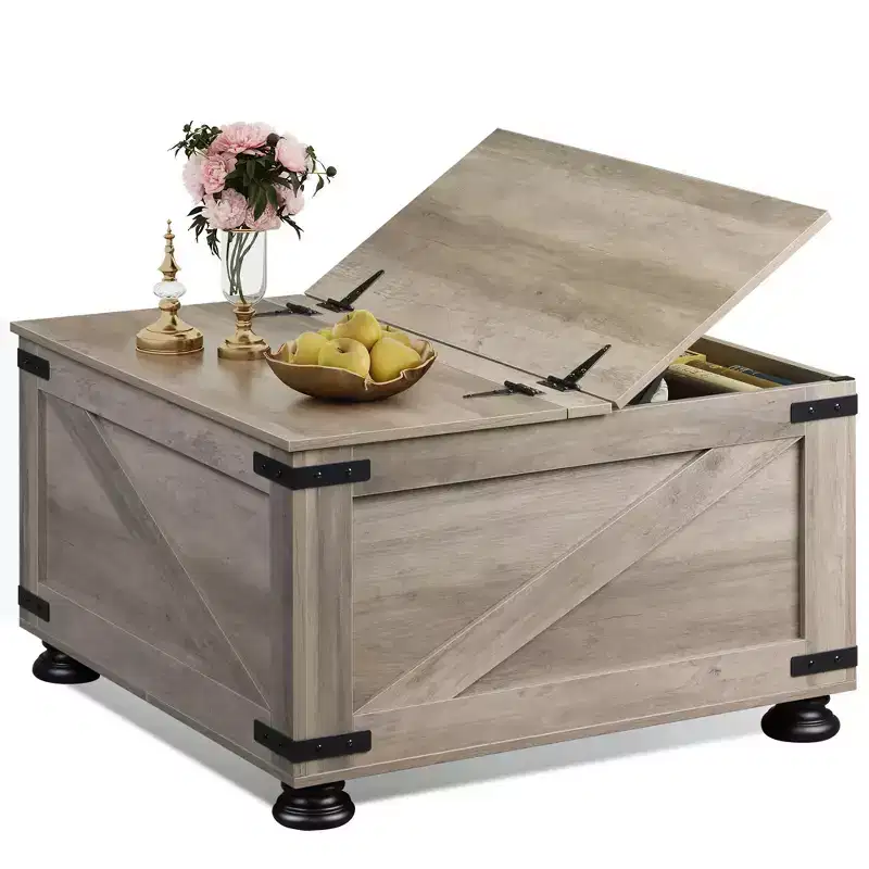GALAXHERO Coffee Table, Square Wood Flip-Top Center Table for Living Room and Bedroom with Hidden Storage, 31.5