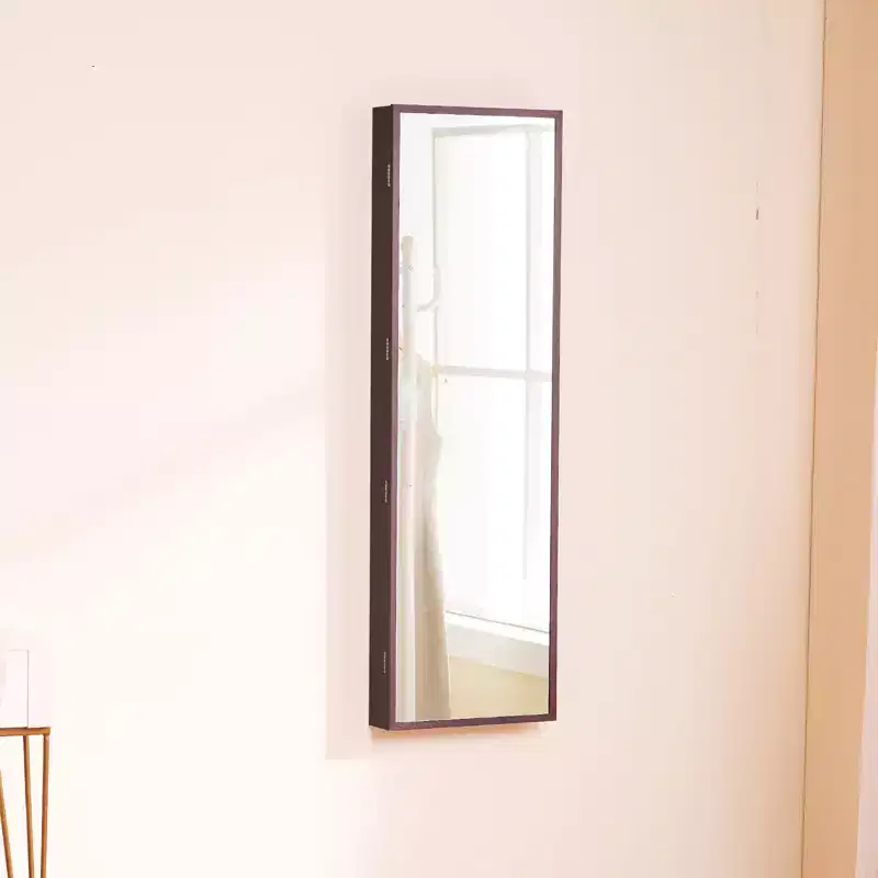 VEVOR Mirror Jewelry Cabinet, 47.05-Inch Tall Lockable Jewelry Cabinet Armoire with Full-Length Mirror, Wall or Door Mounted Jewelry Mirror, Brown