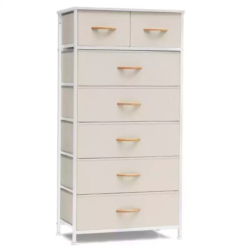 Crestlive Products 7 Drawers Vertical Dresser for Bedroom Storage Tower with Sturdy Steel Frame Wood Top Easy Pull Fabric Bins Handles