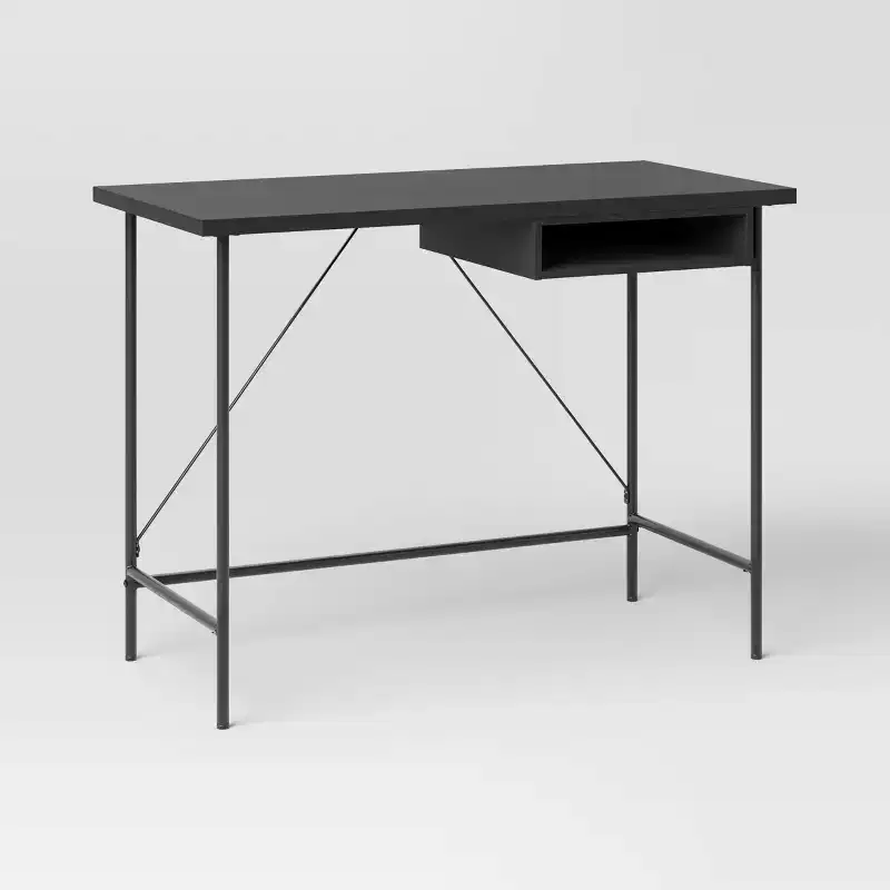 Wood and Metal Writing Desk with Storage