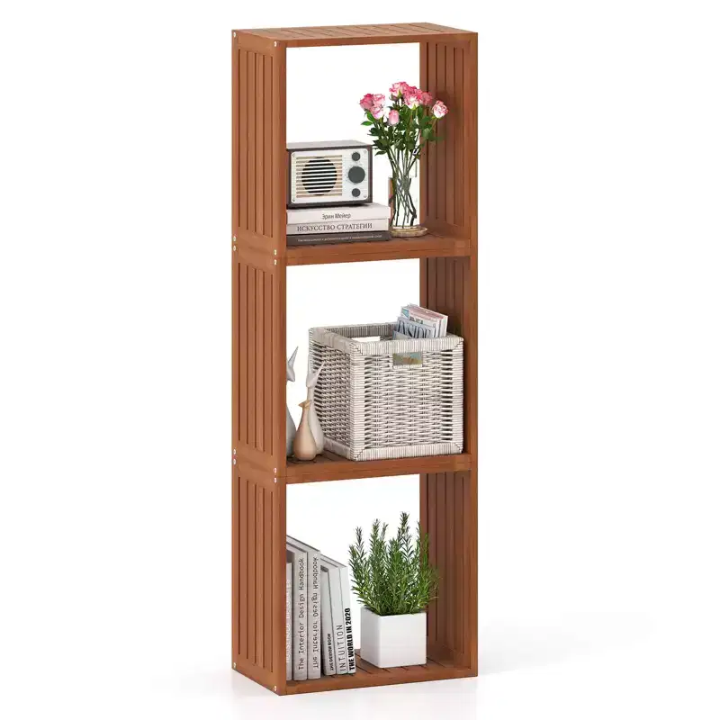 1/2 PCS 3 Cube Storage Organizers Stackable Bookcase Shelves for Small Spaces Teak