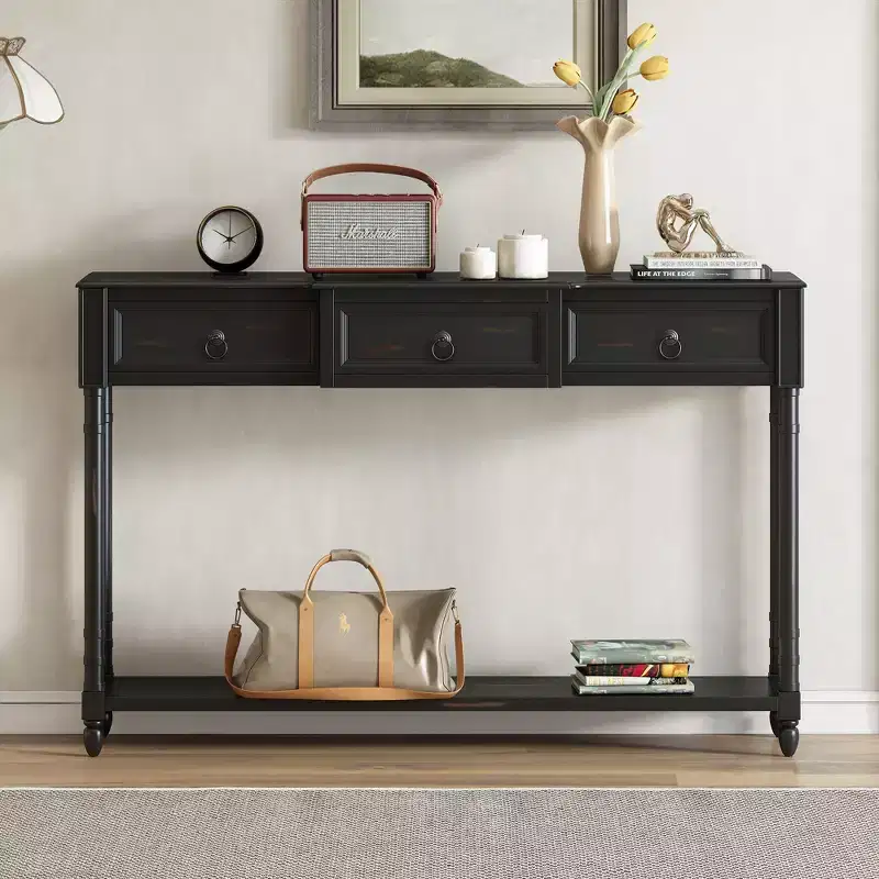 52IN Vintage Console Table, Entryway Table with 3 Drawers and 1 Large Shelf, Hallway Table for Living Room, Entryway, Foyer