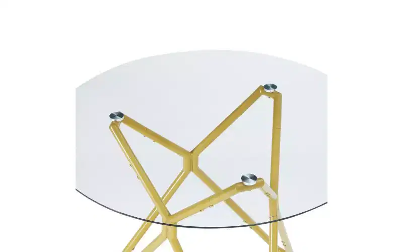 Round Tempered Glass Dining Table with Gold Metal Legs, Seats 2-4, Space-Saving