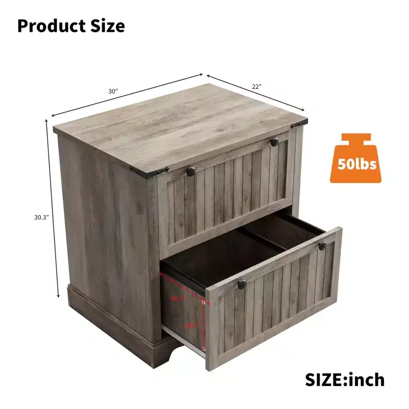 2 Drawer Farmhouse File Cabinet,30 Wood Lateral Filing Cabinet,Drawer storage cabinets, bedside tables with Hanging File Folders for Home Office