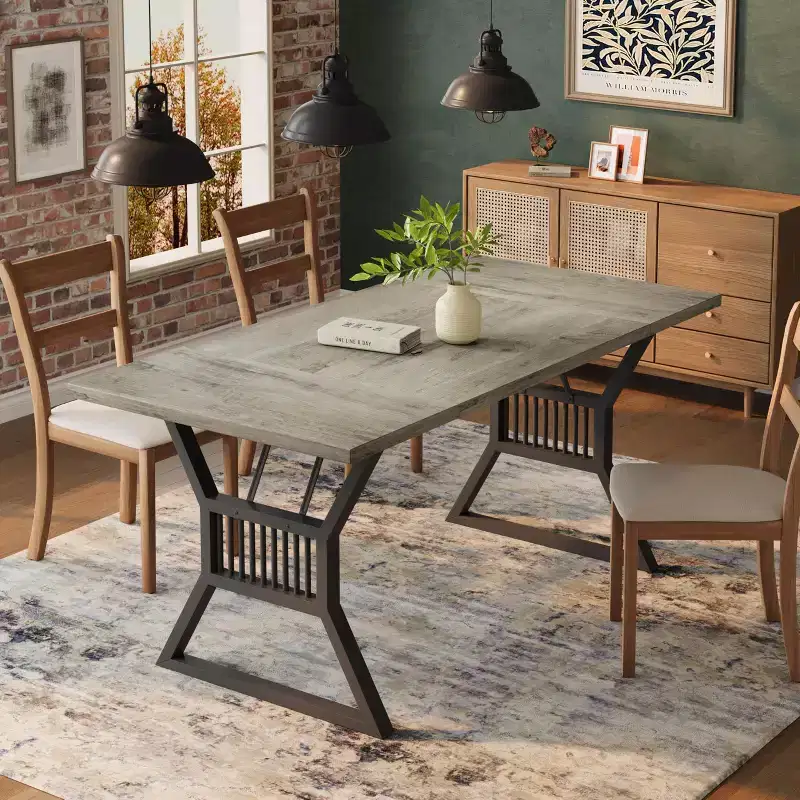 Particle Board Dining Table with Metal Legs 70.87''W x 29.33''H Brown
