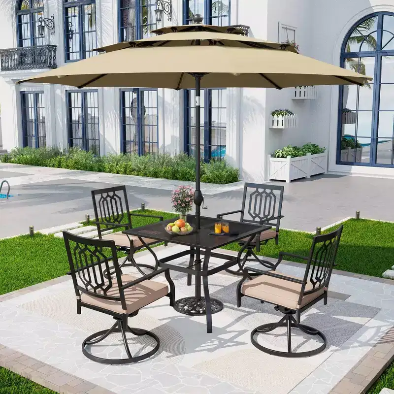 5pc Patio Set with Swivel Chairs & Square Metal Table - Captiva Designs: Outdoor Dining Furniture Set