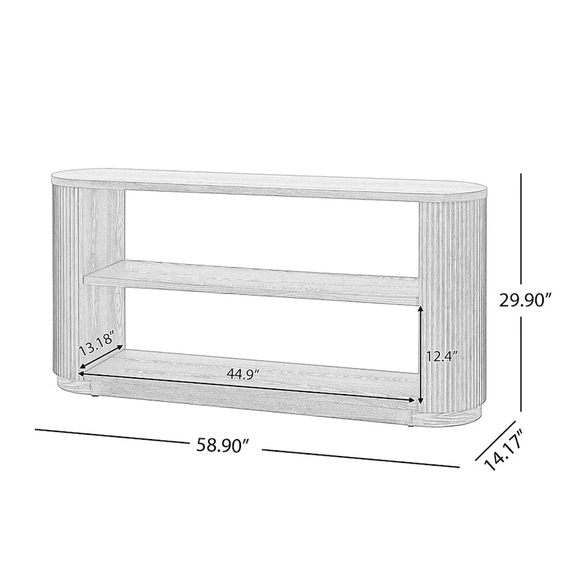 Console Table with Open Shelves and Fluted Wood Veneer