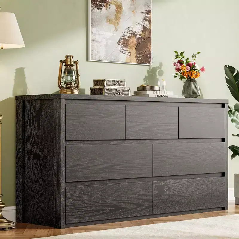 7 Drawer Dresser for Bedroom, Wide Modern Wooden Chest of Drawers with Large Storage, Wood Dresser Organizer for Living Room, Hallway, Entryway