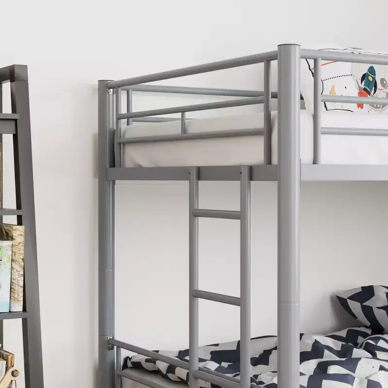 VECELO Metal Bunk Bed Twin Over Twin, Industrial Bunkbeds with Ladder and Full-Length Guardrail