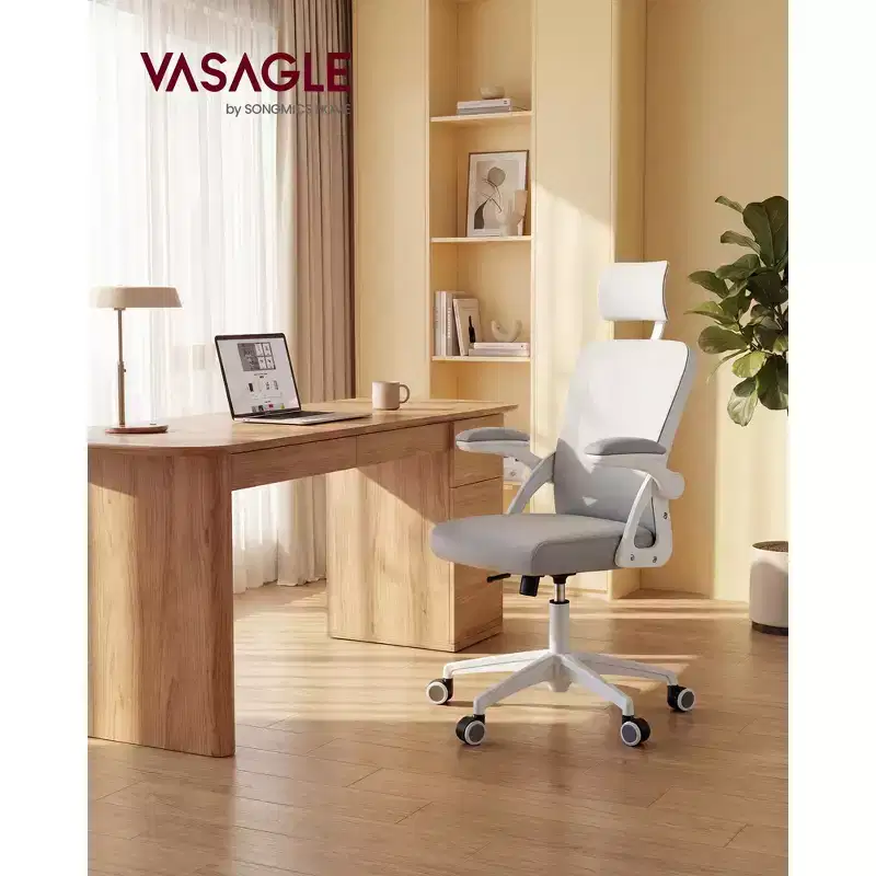 VASAGLE Ergonomic Mesh Office Chair with Adjustable Lumbar Support and Headrest, 90-105 Tilt Function, Wide Seat, FlipUp Armrests