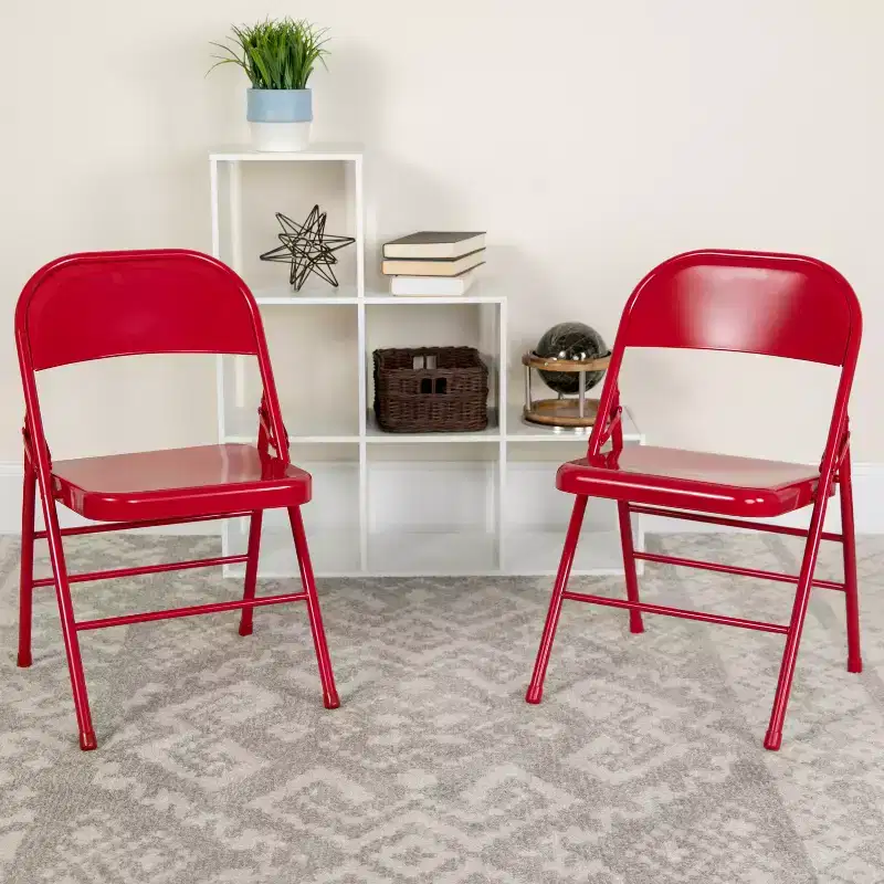 Emma and Oliver 4 Pack Triple Braced & Double Hinged Metal Folding Chair