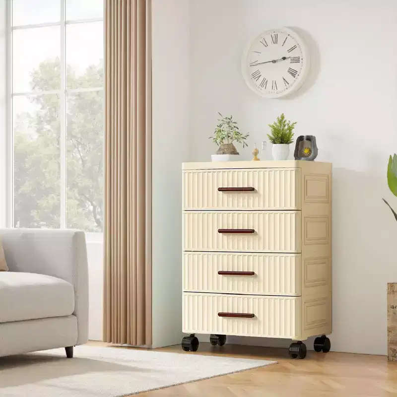 Plastic Drawer Storage On Wheels, Multifunctional Drawer Storage, Pull Out Storage Bins, Easy Assembly, for Bedroom, Office, Living Room