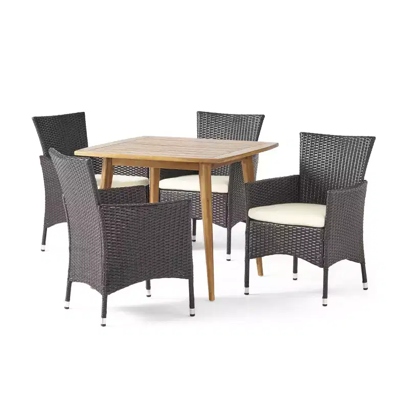 Christopher Knight Home Coronados Outdoor Acacia Wood and Wicker 5 Piece Dining Set with Cushions