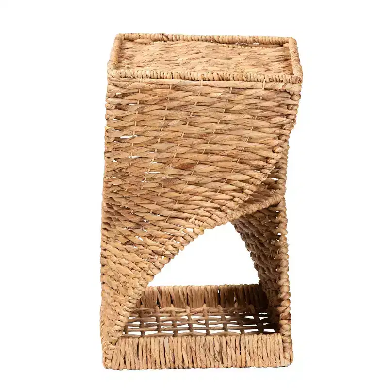 Seagrass End Table with Metal Helix Frame & Open Shelves, Bohemian Style, Fully Assembled