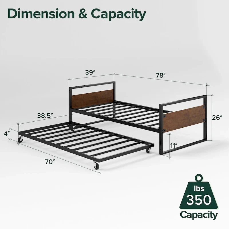 Priage by ZINUS Brown Bamboo and Metal Daybed with Trundle