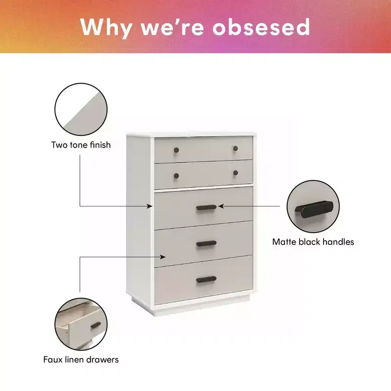 CosmoLiving by Cosmopolitan Valencia Tall 5-Drawer Dresser, Taupe and White