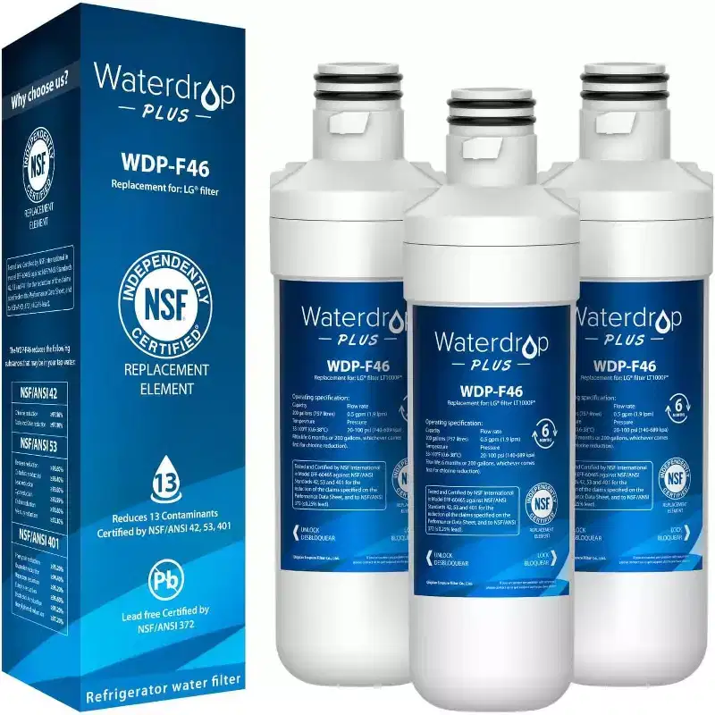 Waterdrop Plus ADQ747935 MDJ64844601 Refrigerator Water Filter, Replacement for LG LT1000P, ADQ74793501,NSF 401 Certified,3 Packs