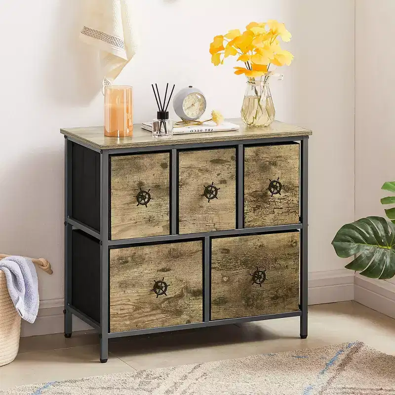 5-Drawer Wooden Top Dresser with Easy Pull Handle for Bedroom or Living Room, Gray