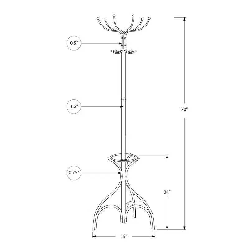 70 Metal Coat Rack 12 Hooks with Umbrella Holder Hall Tree